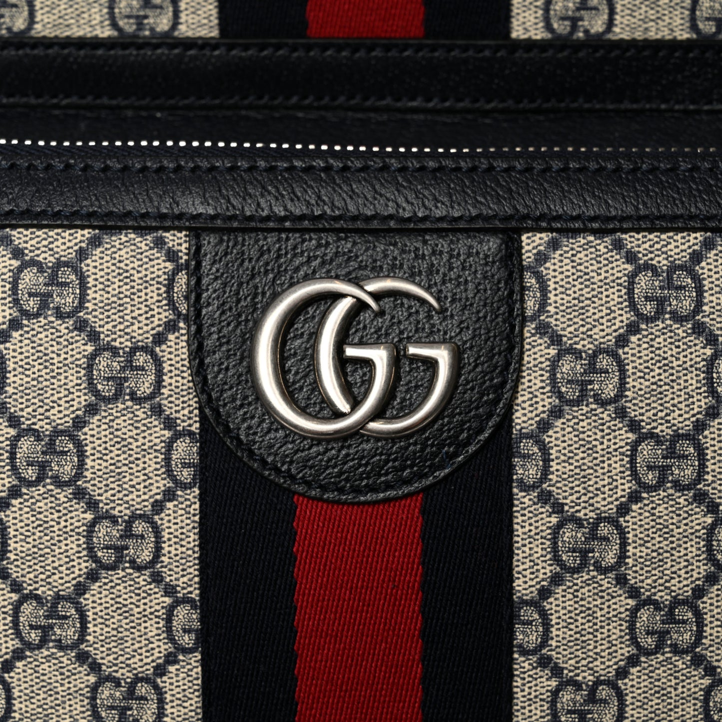 GG Supreme Monogram Textured Dollar Calfskin Web Large Savoy Trolley Suitcase Beige Blue