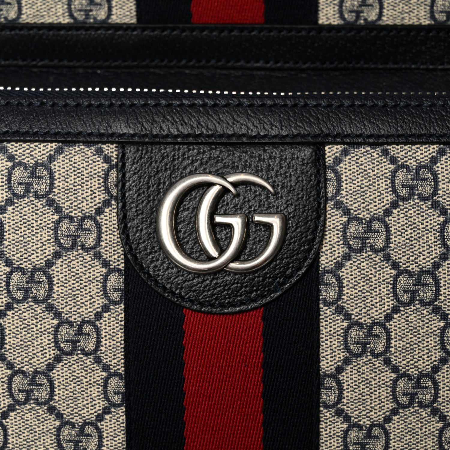 Gucci GG Supreme Monogram Textured Dollar Calfskin Web Large Savoy Trolley Suitcase Beige Blue 5 of 10