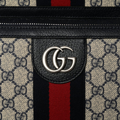 Gucci GG Supreme Monogram Textured Dollar Calfskin Web Large Savoy Trolley Suitcase Beige Blue 5 of 10