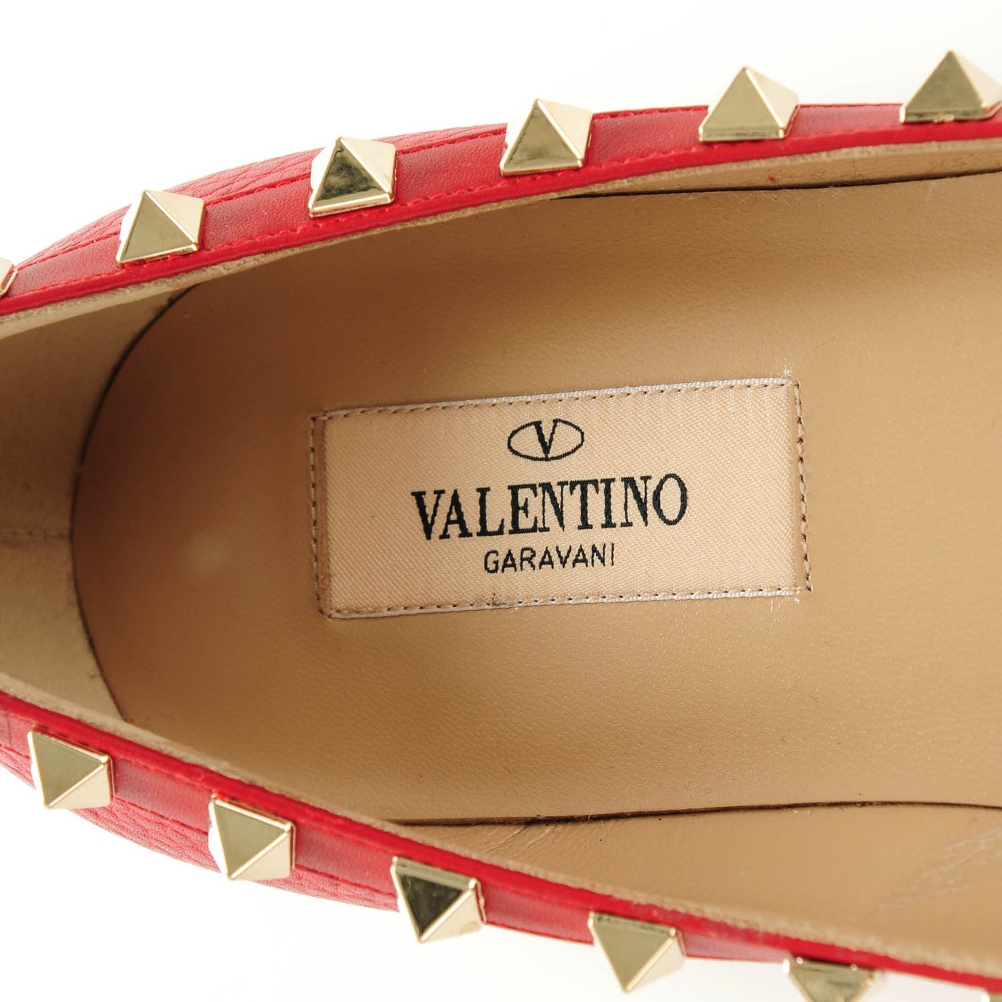 Pebbled Calfskin Rockstud Ballerina Flats 37.5 Rosso Valentino