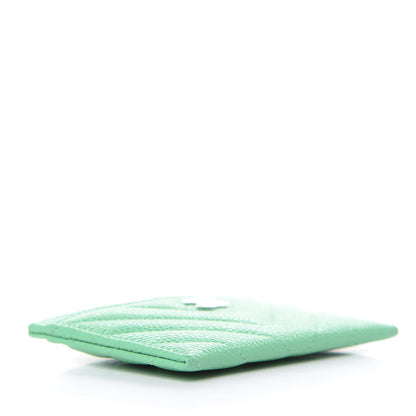 Chanel Caviar Chevron Quilted Card Holder Light Green 4 of 9