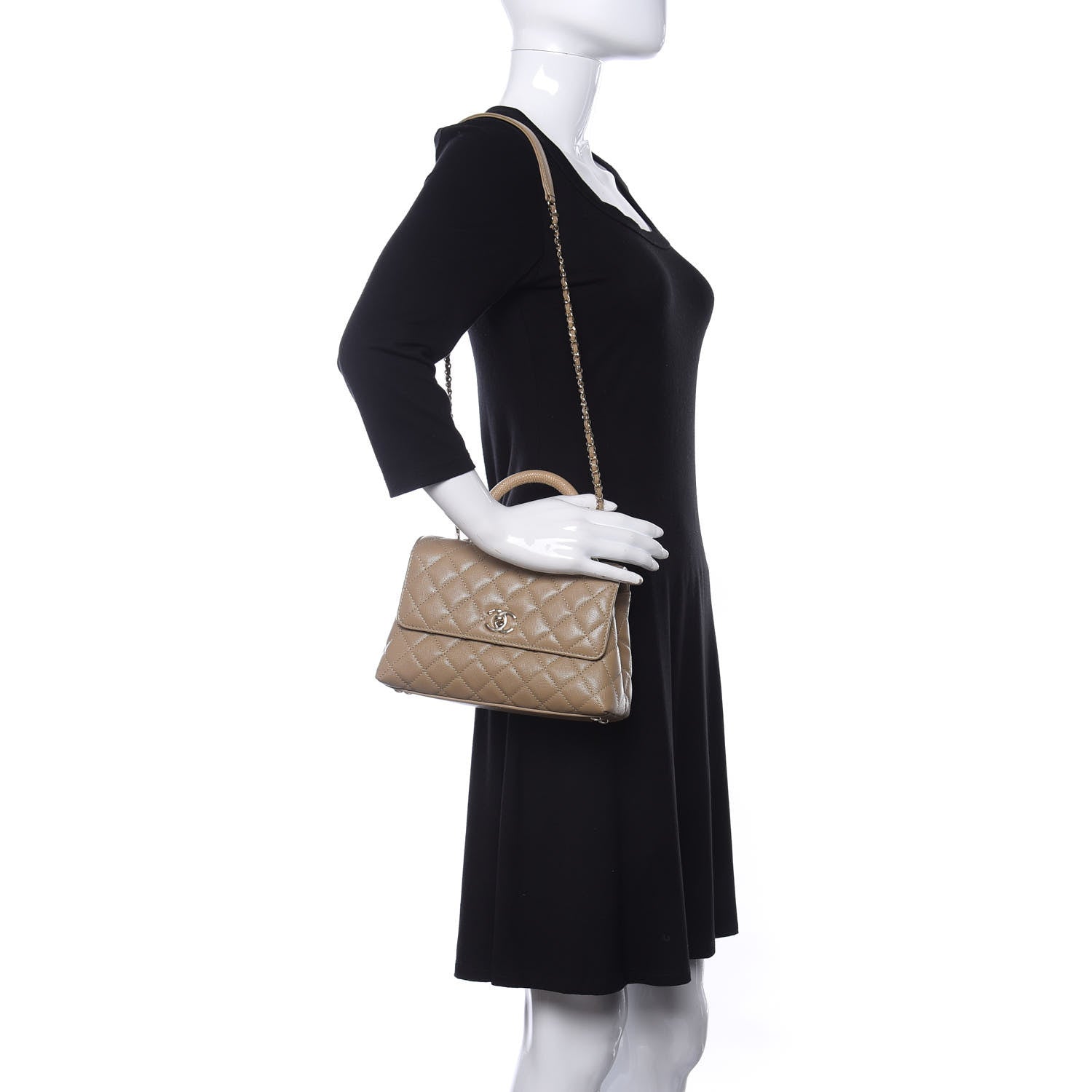 Chanel Caviar Lizard Embossed Quilted Mini Coco Handle Flap Dark Beige 2 of 11