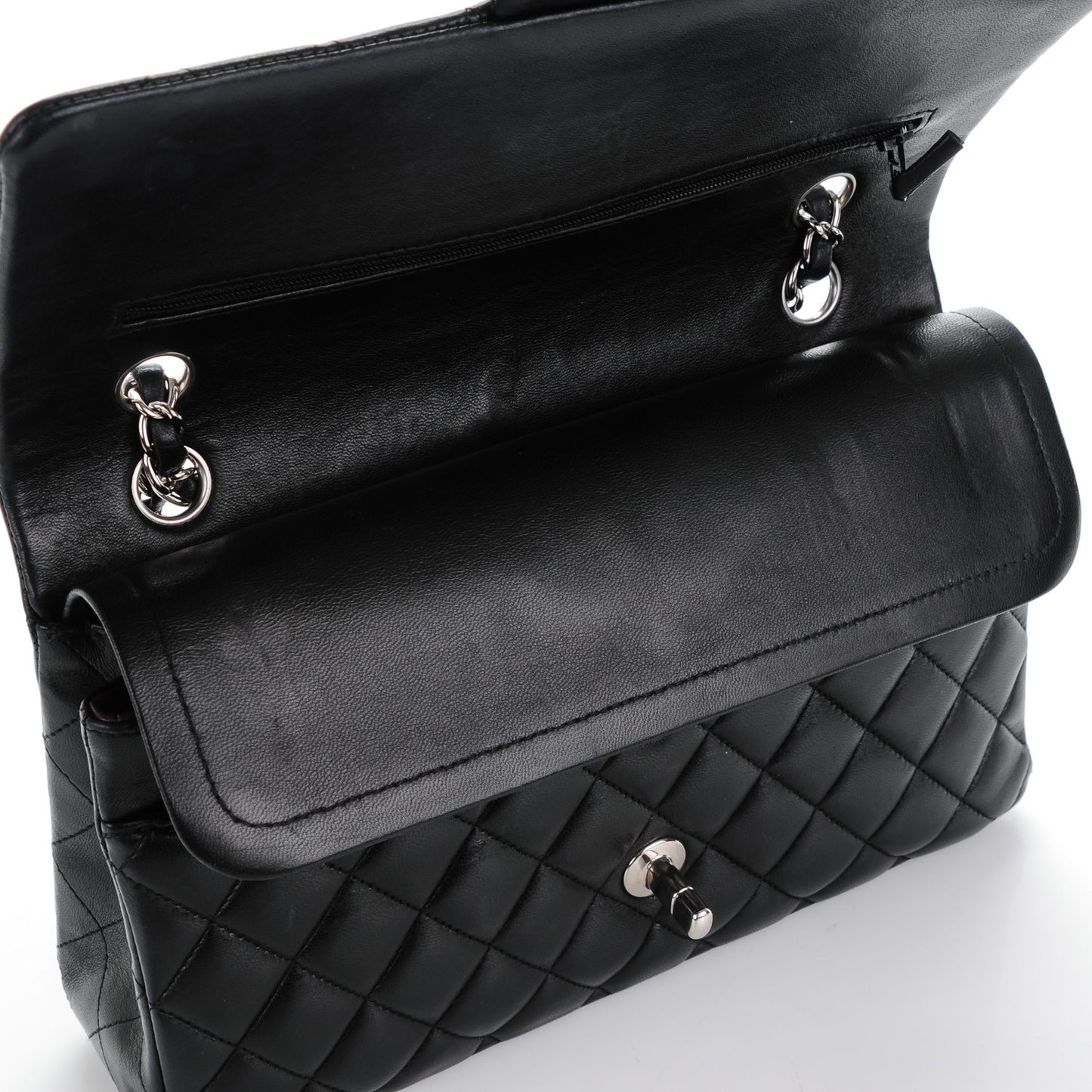 Lambskin Quilted Medium Double Flap Black