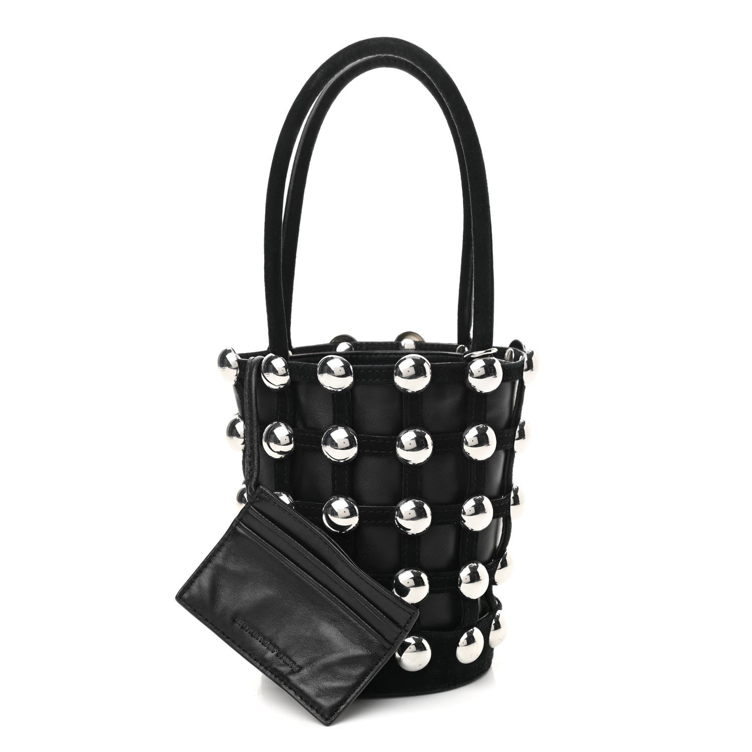 Alexander Wang Calfskin Crystal Embellished Roxy Mini Bucket Bag Black 1 of 8