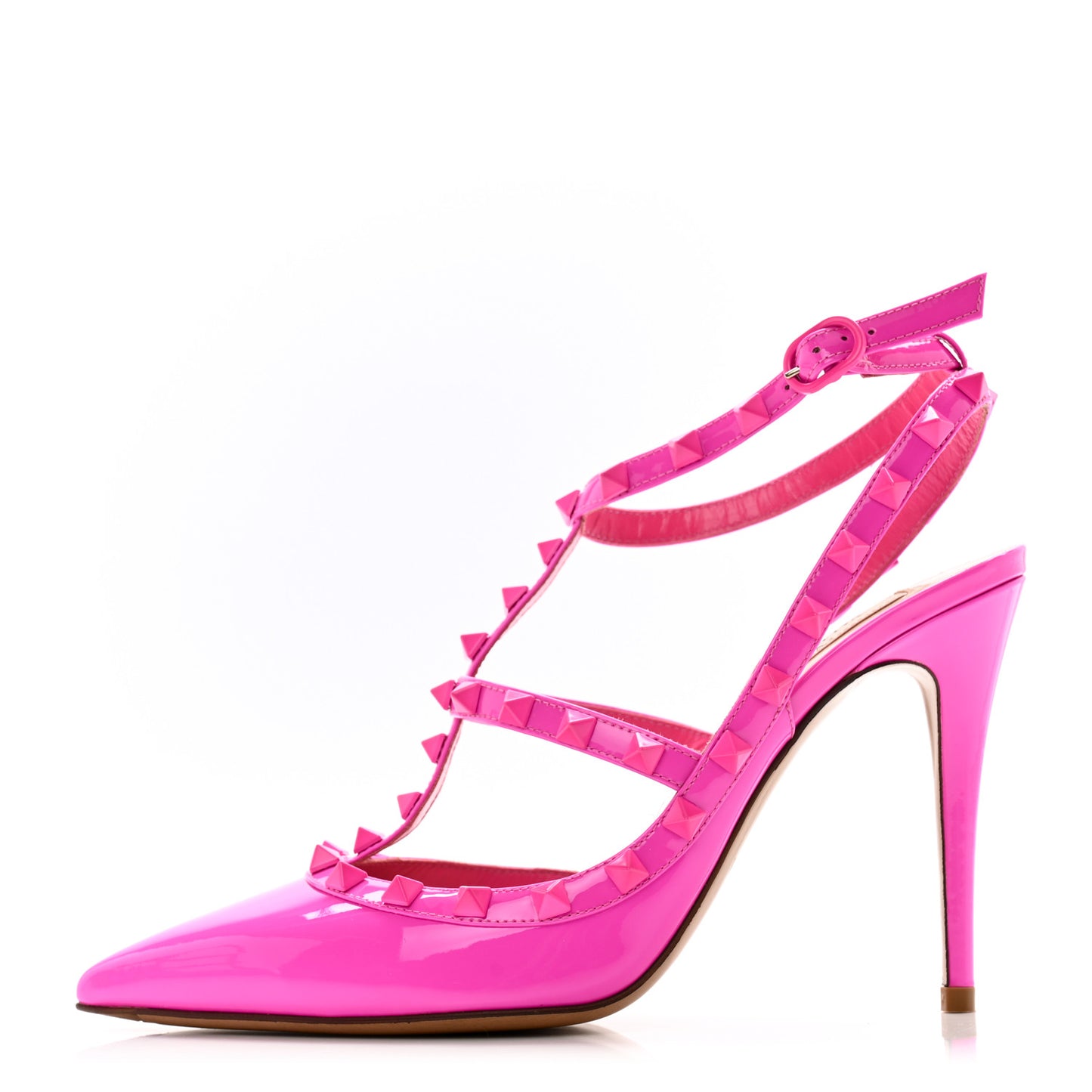 Patent Lacquer Monochrome Rockstud Ankle Strap 100mm Pumps 39 Pink PP