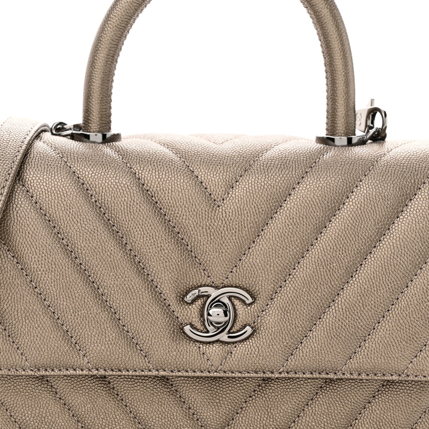 Metallic Caviar Chevron Quilted Mini Coco Handle Flap Light Gold
