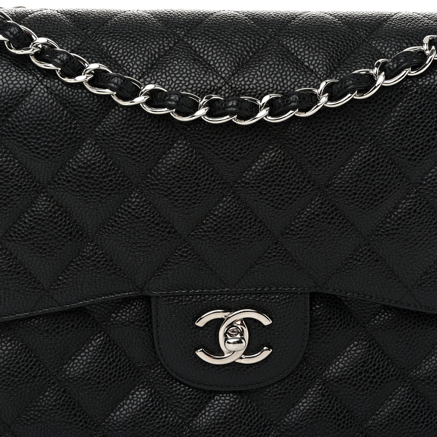 Caviar Quilted Jumbo Double Flap Black