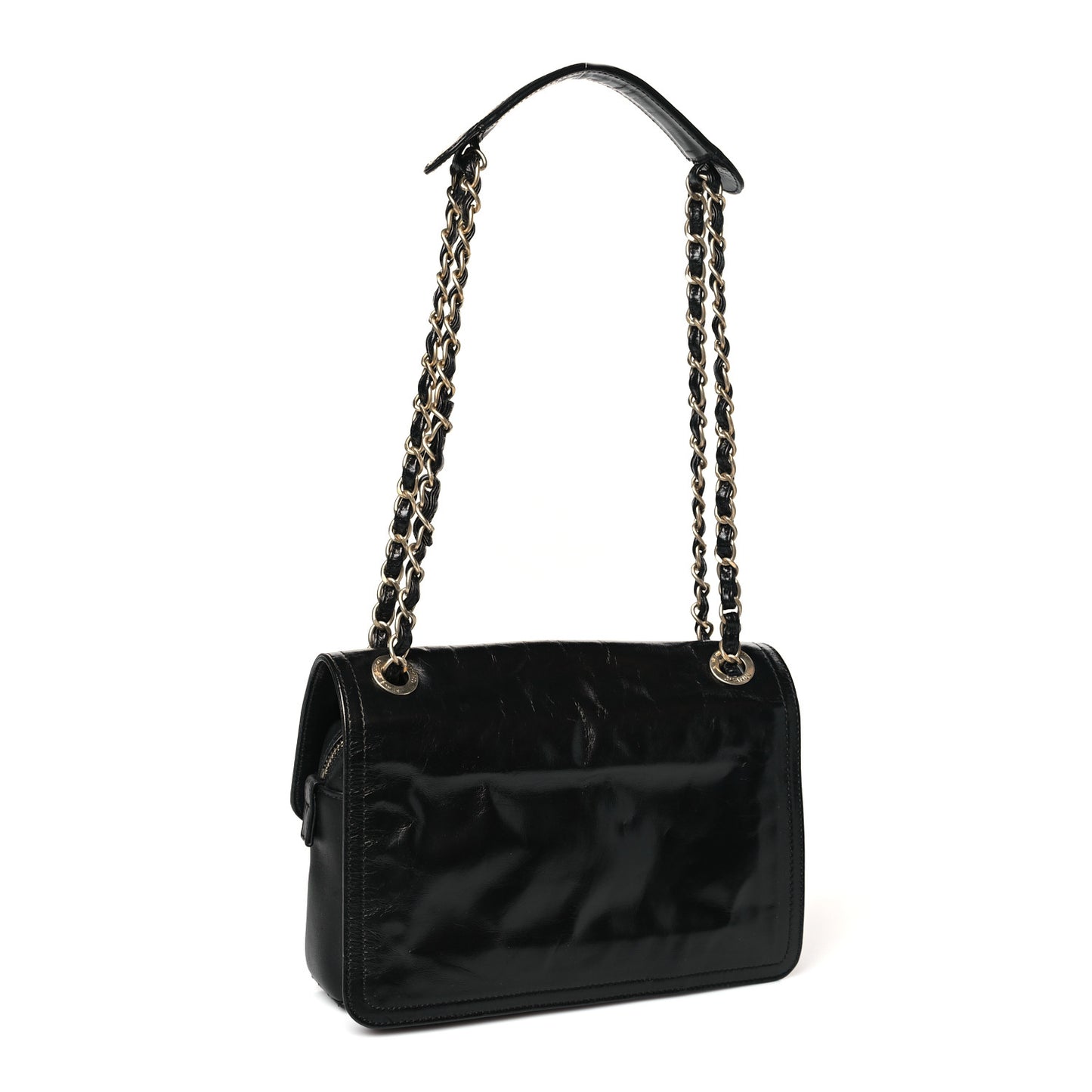 Glazed Calfskin Quilted Flap Bag Black