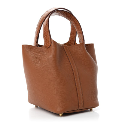 Hermes Taurillon Clemence Matte Alligator Picotin Lock Touch 18 PM Gold 3 of 11