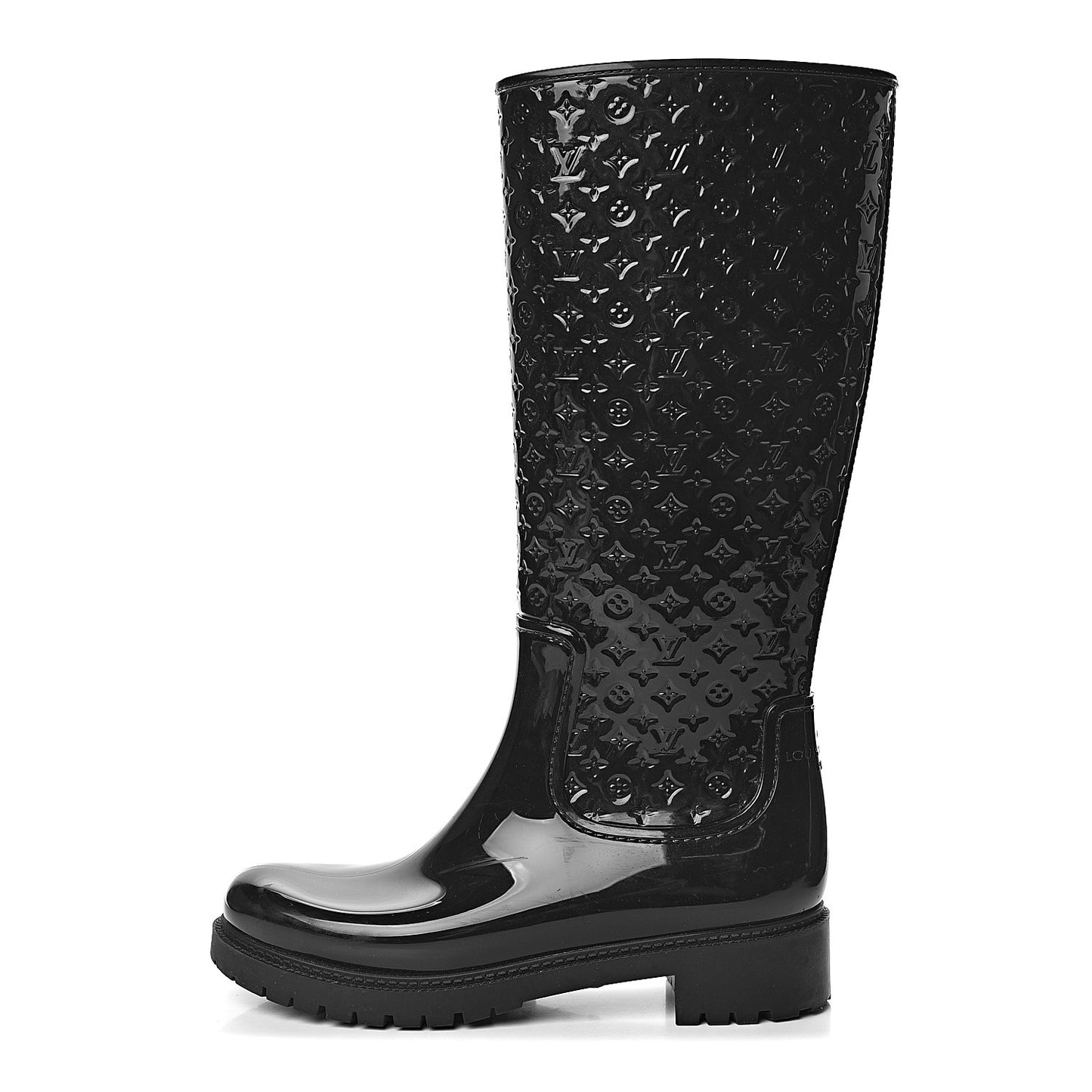 Rubber Embossed Monogram Splash Rain Boots 41 Black
