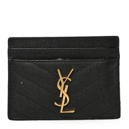 Saint Laurent Grain De Poudre Matelasse Chevron Monogram Credit Card Case Black 1 of 7