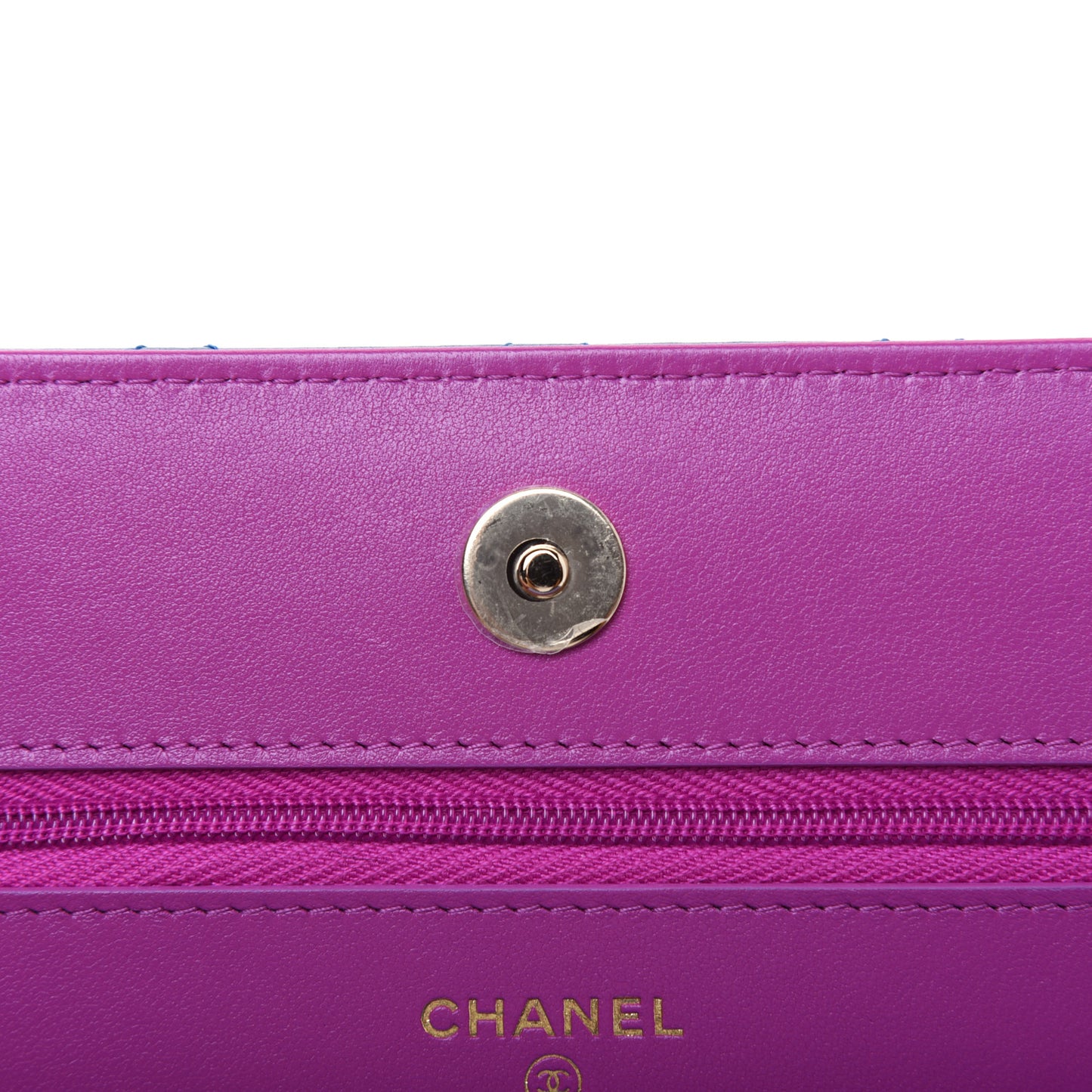 Lambskin Quilted Wallet On Chain WOC Dark Blue Pink