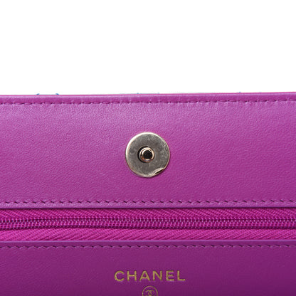 Chanel Lambskin Quilted Wallet On Chain WOC Dark Blue Pink 8 of 16