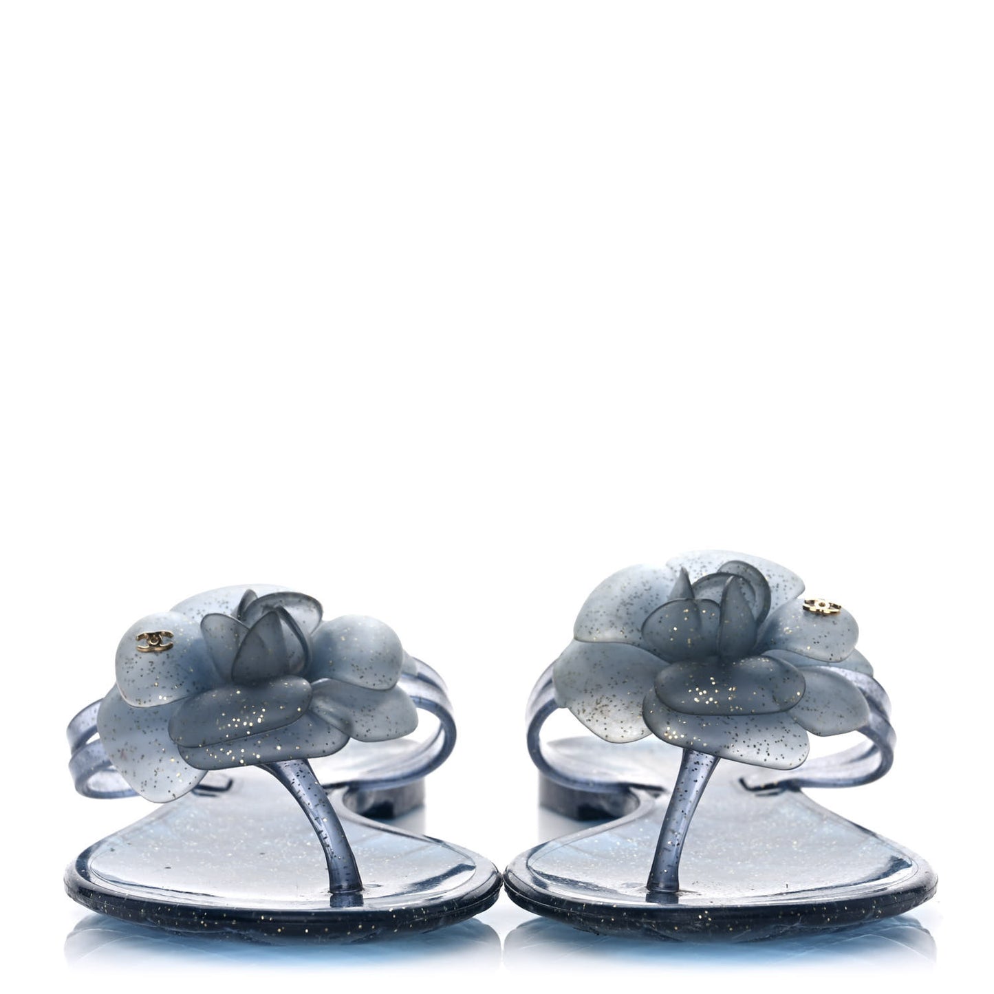 Jelly Camellia Glitter Thong Sandals 36 Blue