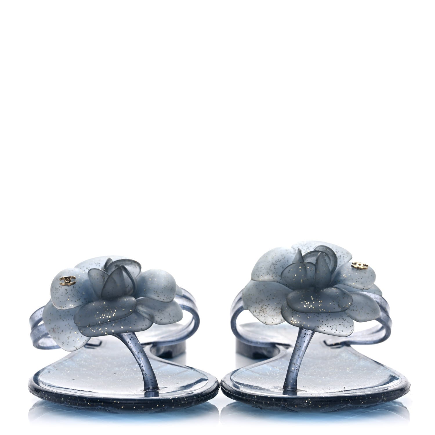 Chanel Jelly Camellia Glitter Thong Sandals 36 Blue 2 of 7
