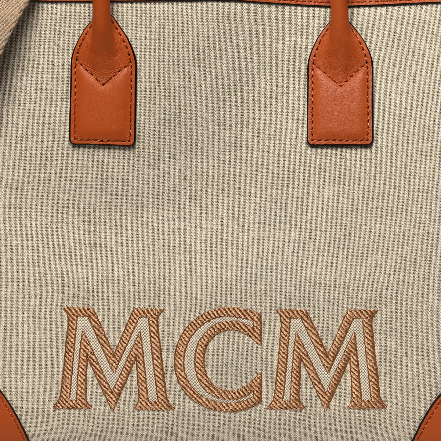 Calfskin Linen Large Munchen Tote Cognac