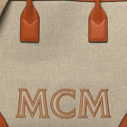 MCM Calfskin Linen Large Munchen Tote Cognac 9 of 12