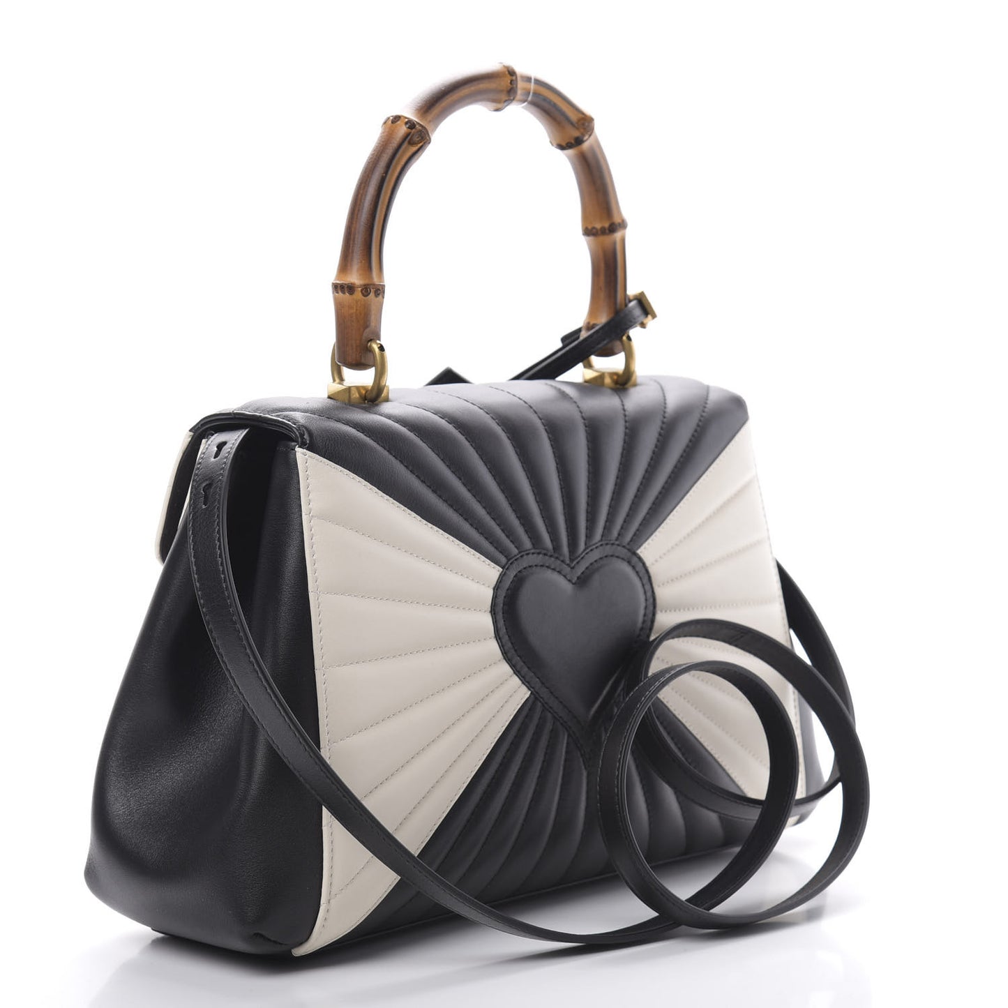 Calfskin Bamboo Trapuntata Queen Margaret Top Handle Bag Mystic White Black