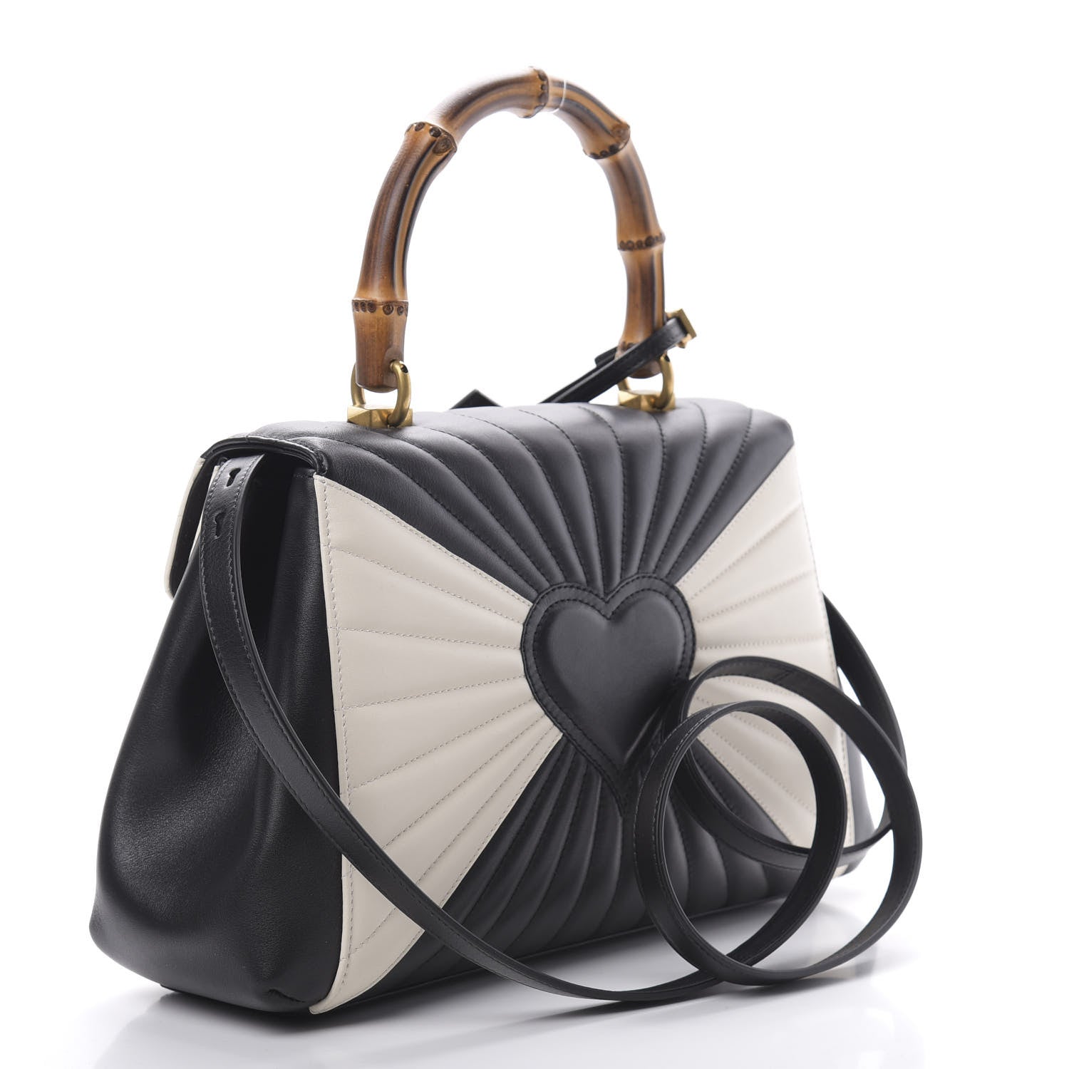 Gucci Calfskin Bamboo Trapuntata Queen Margaret Top Handle Bag Mystic White Black 3 of 10