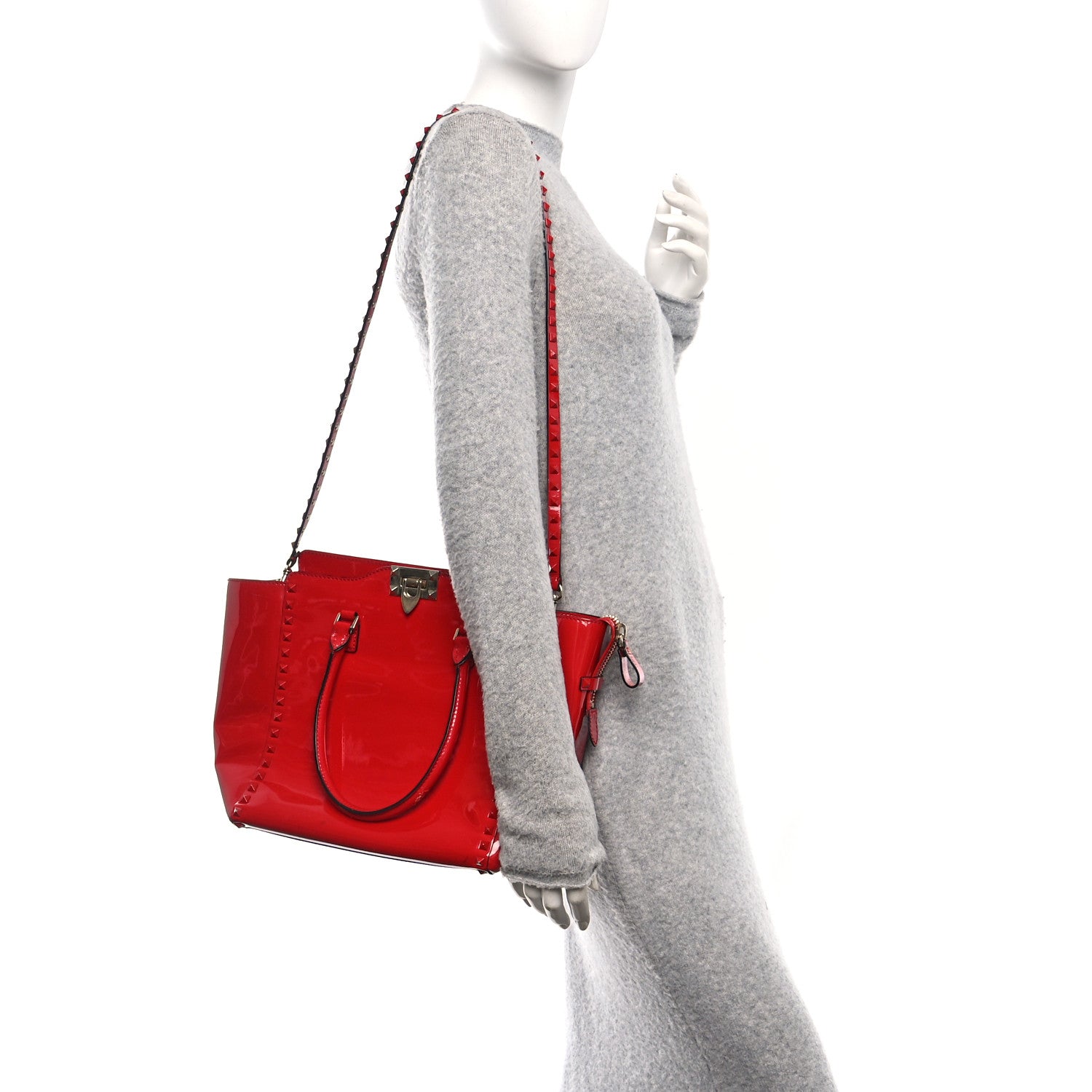 Valentino Garavani Patent Monochrome Rockstud Double Handle Tote Rosso Valentino 3 of 13