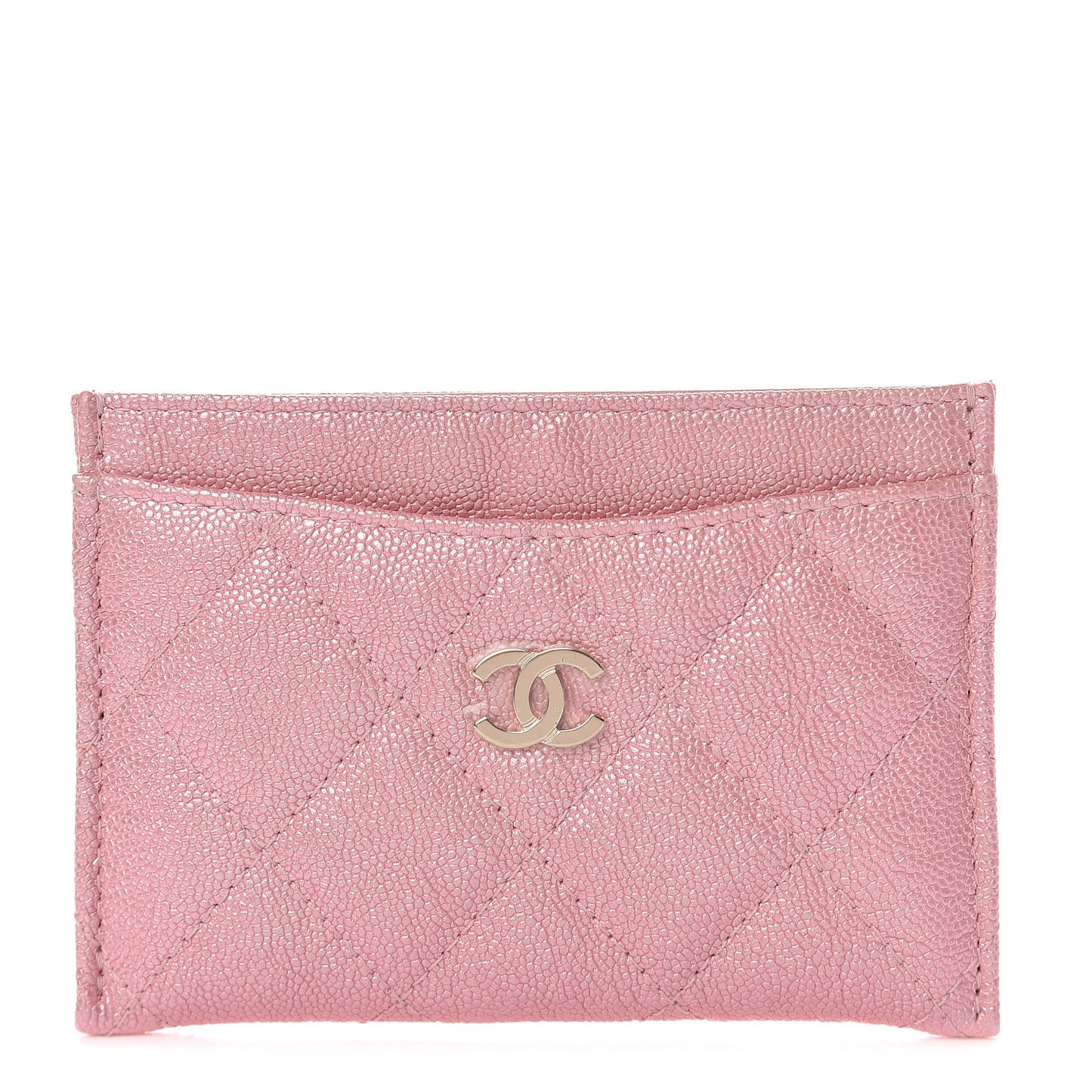 Iridescent Caviar Quilted Card Holder Rose Pink