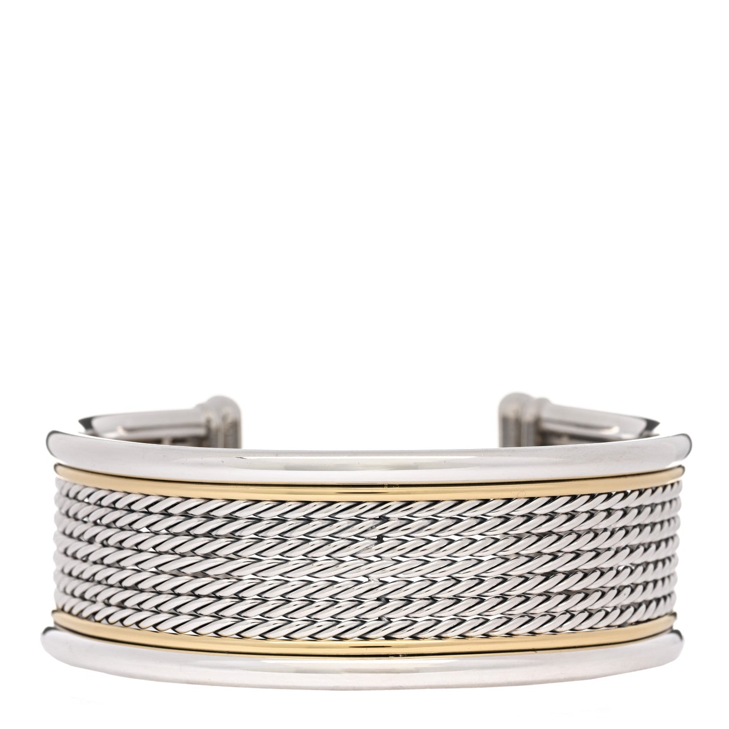 David Yurman Sterling Silver 18K Yellow Gold Origami Cable Cuff Bracelet 1 of 3