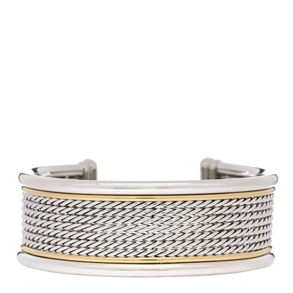 David Yurman Sterling Silver 18K Yellow Gold Origami Cable Cuff Bracelet 1 of 3