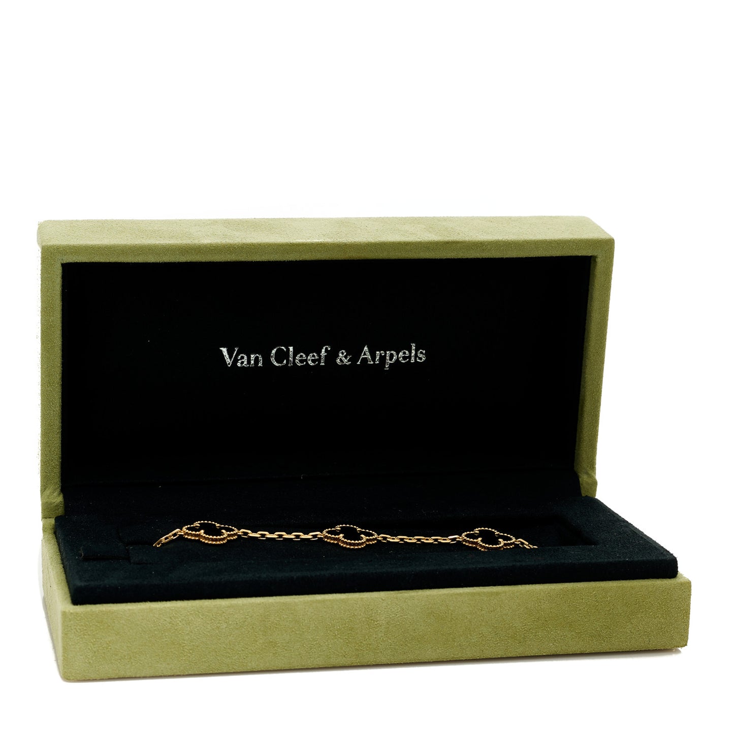 18K Yellow Gold Black Onyx 5 Motifs Vintage Alhambra Bracelet