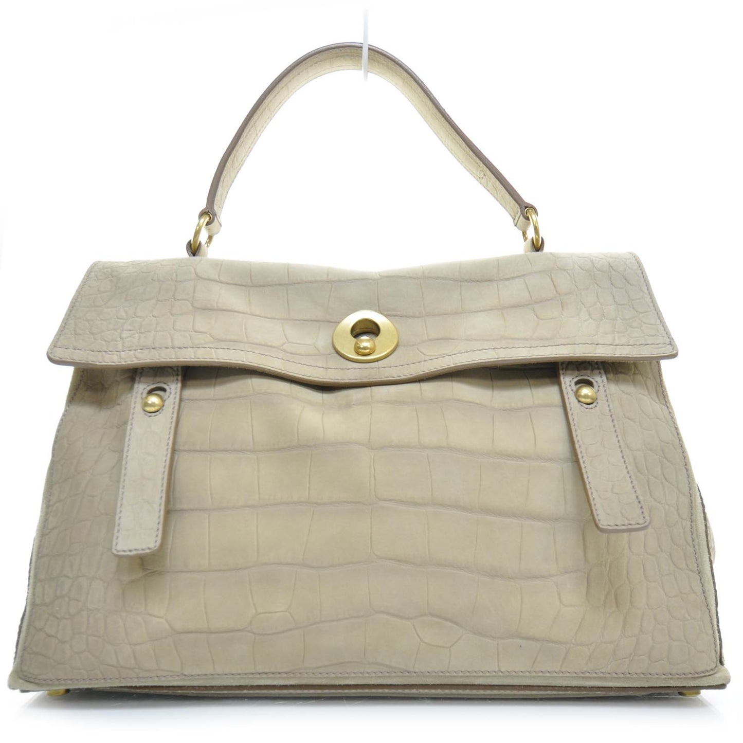 Suede Crocodile Embossed Large Muse Two Beige