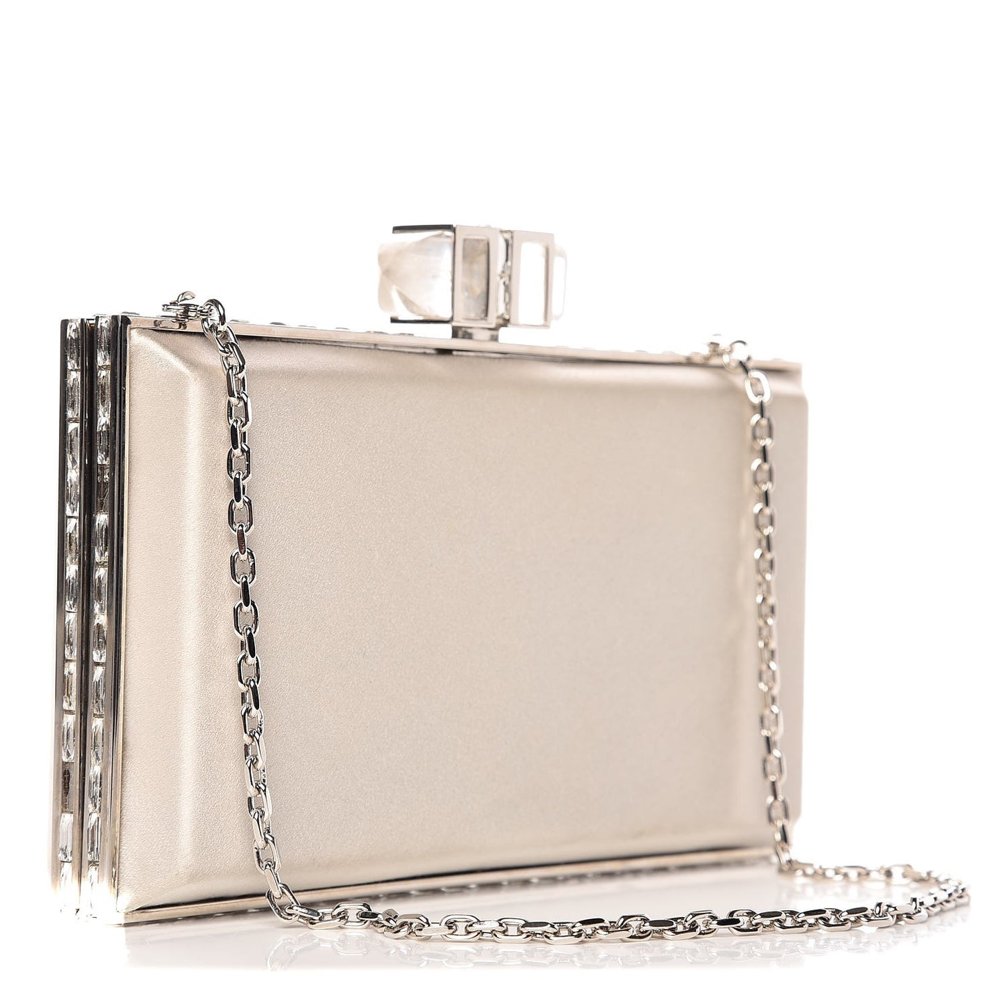 Satin Crystal Framed Evening Clutch Silver