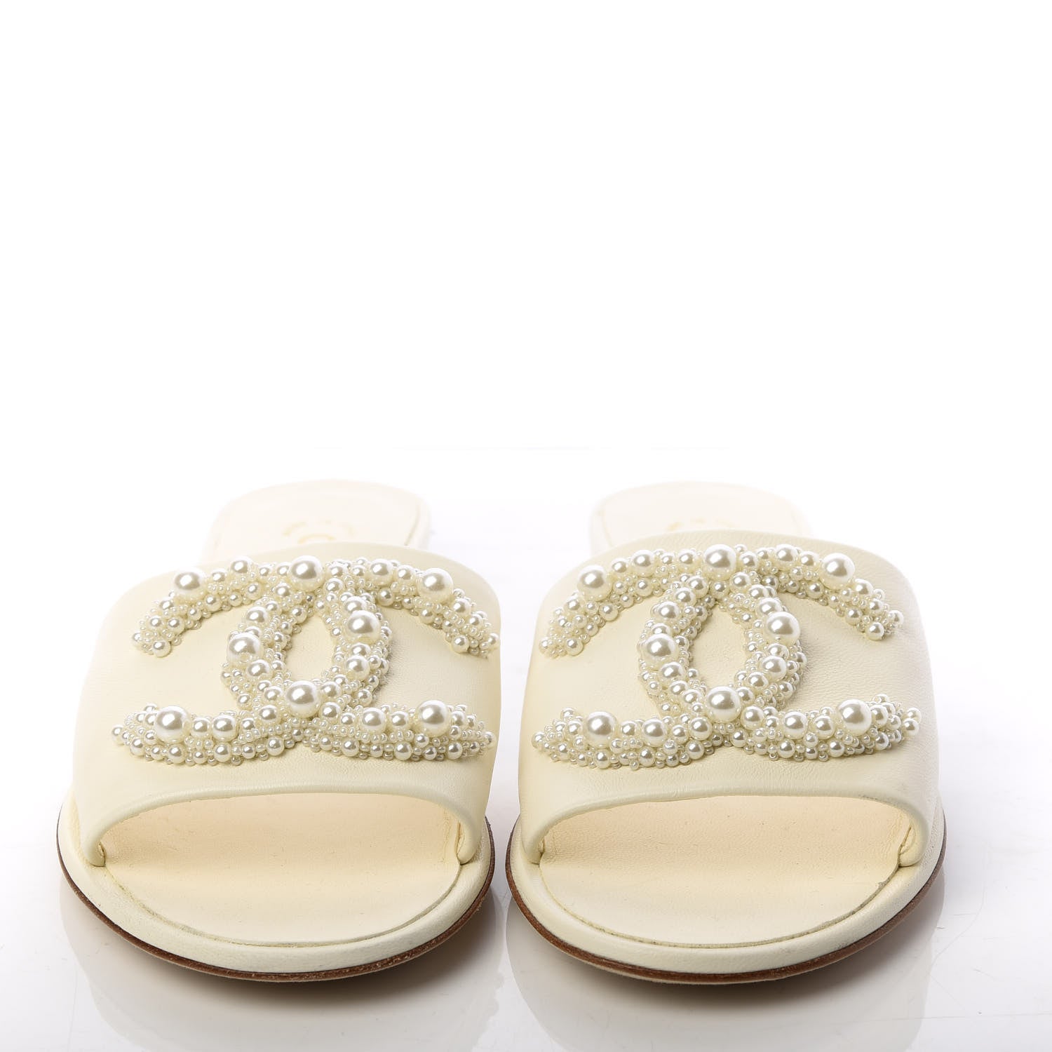 Chanel Lambskin Pearl CC Flat Sandals 37.5 Ivory 2 of 10