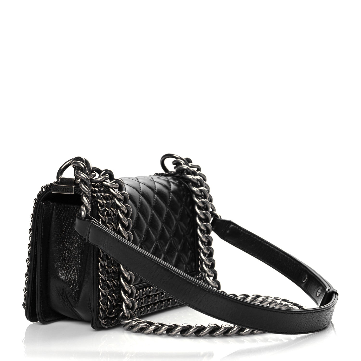 Chanel Glazed Calfskin Quilted Small Boy Chained Flap Black 2 of 10