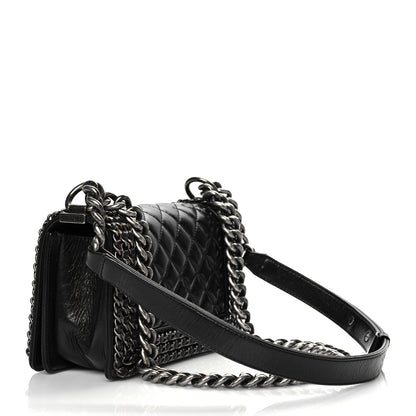 Chanel Glazed Calfskin Quilted Small Boy Chained Flap Black 2 of 10