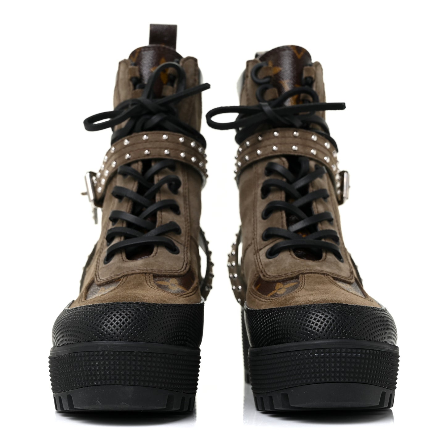 Suede Calfskin Monogram Laureate Platform Desert Boots 36 Kaki