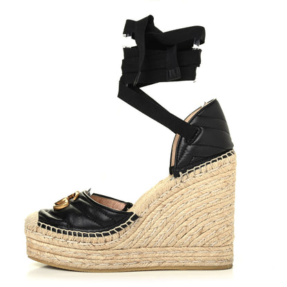 Gucci Nappa Matelasse GG Marmont Ankle Wrap Platform 35/120mm Espadrille Wedges 37.5 Black 1 of 4