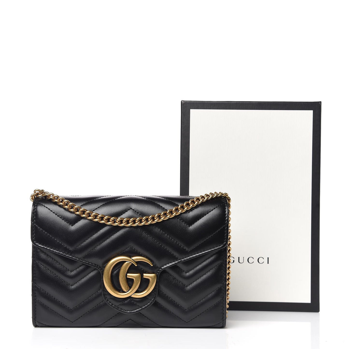 Calfskin Matelasse GG Marmont Chain Wallet Black