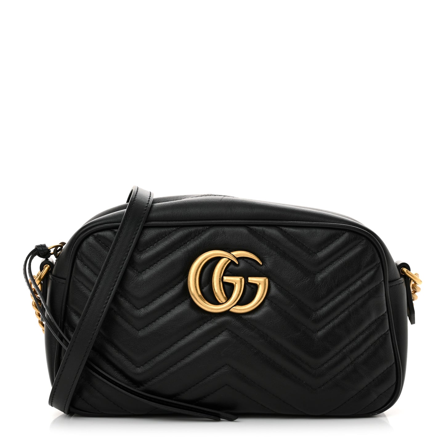 Calfskin Matelasse Small GG Marmont Chain Shoulder Bag Black