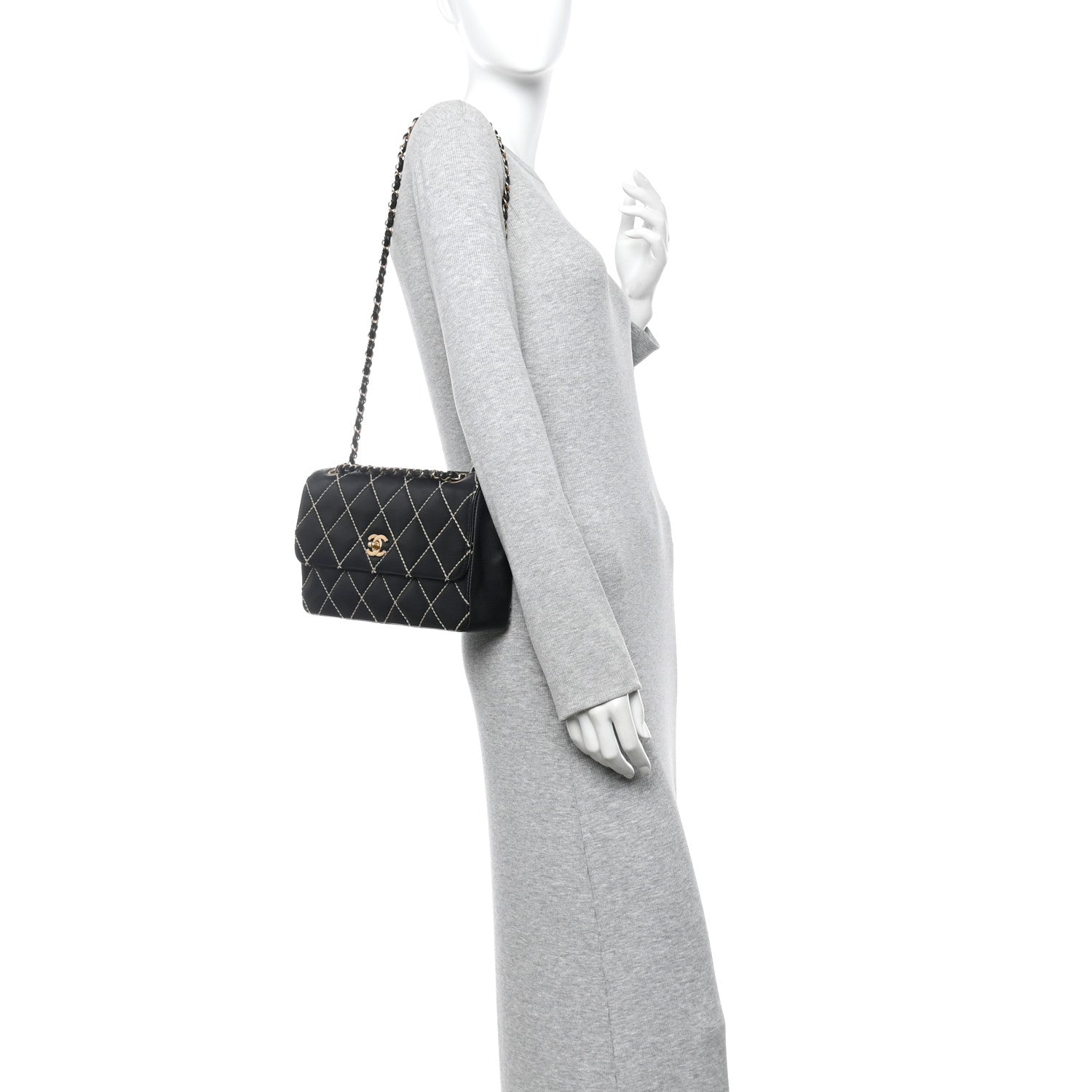 Chanel Calfskin Quilted Medium Wild Stitch Flap Black 2 of 10