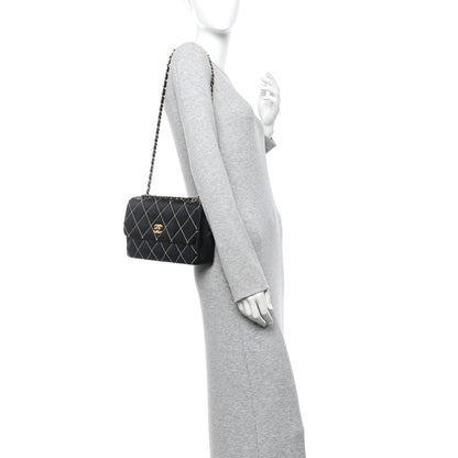 Chanel Calfskin Quilted Medium Wild Stitch Flap Black 2 of 10