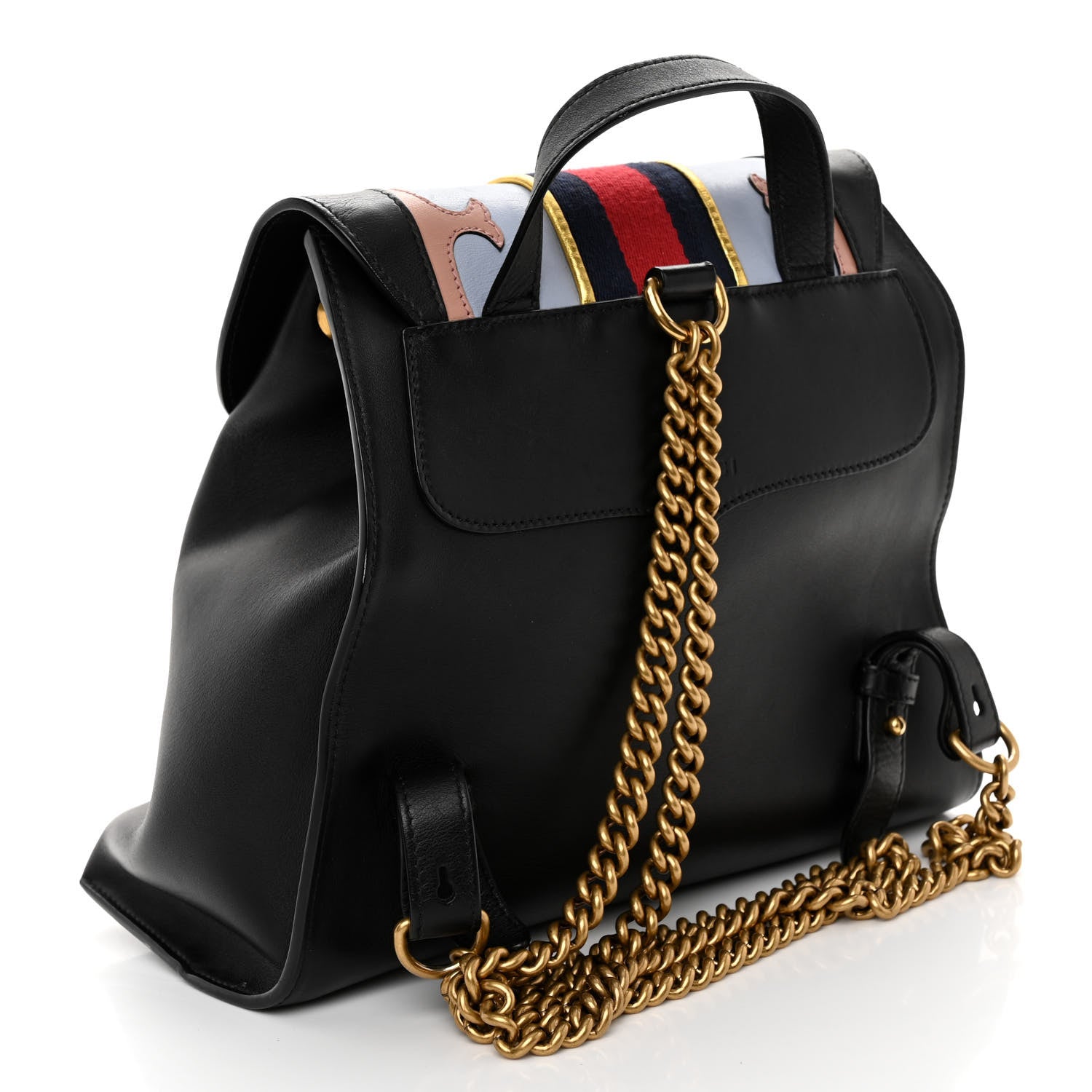 Gucci Calfskin Web GG Marmont Flap Chain Backpack Black 3 of 10