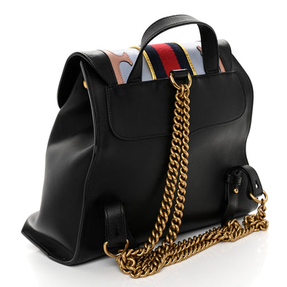Gucci Calfskin Web GG Marmont Flap Chain Backpack Black 3 of 10