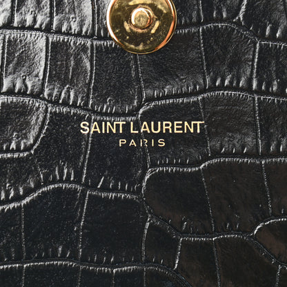 Saint Laurent Calfskin Crocodile Embossed Classic Monogram Tassel Clutch Black 6 of 8