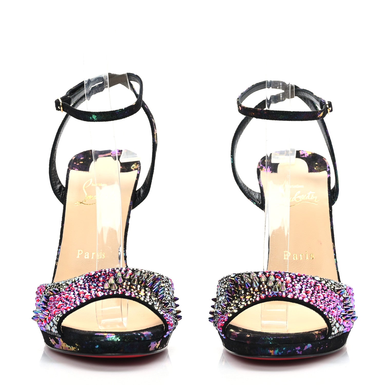 Christian Louboutin Milky Suede Loubiloo Bling Bang 120 Sandals 39.5 Black Multicolor 2 of 7