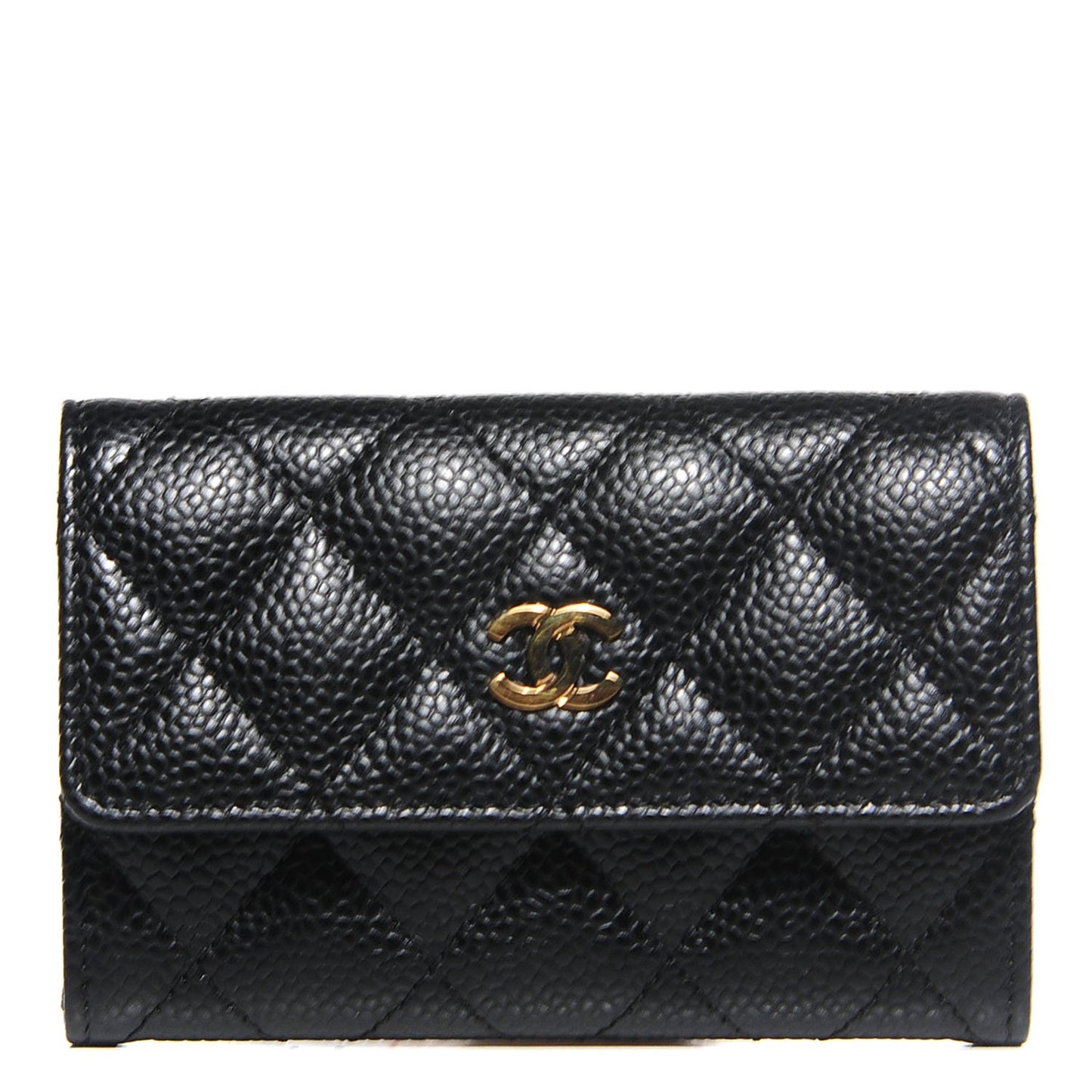 Caviar Quilted Flap Card Holder Black