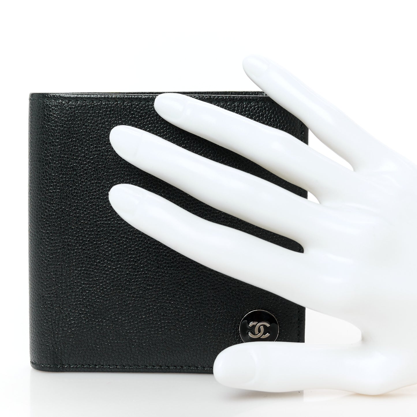 Caviar CC Button Bi-Fold Wallet Black