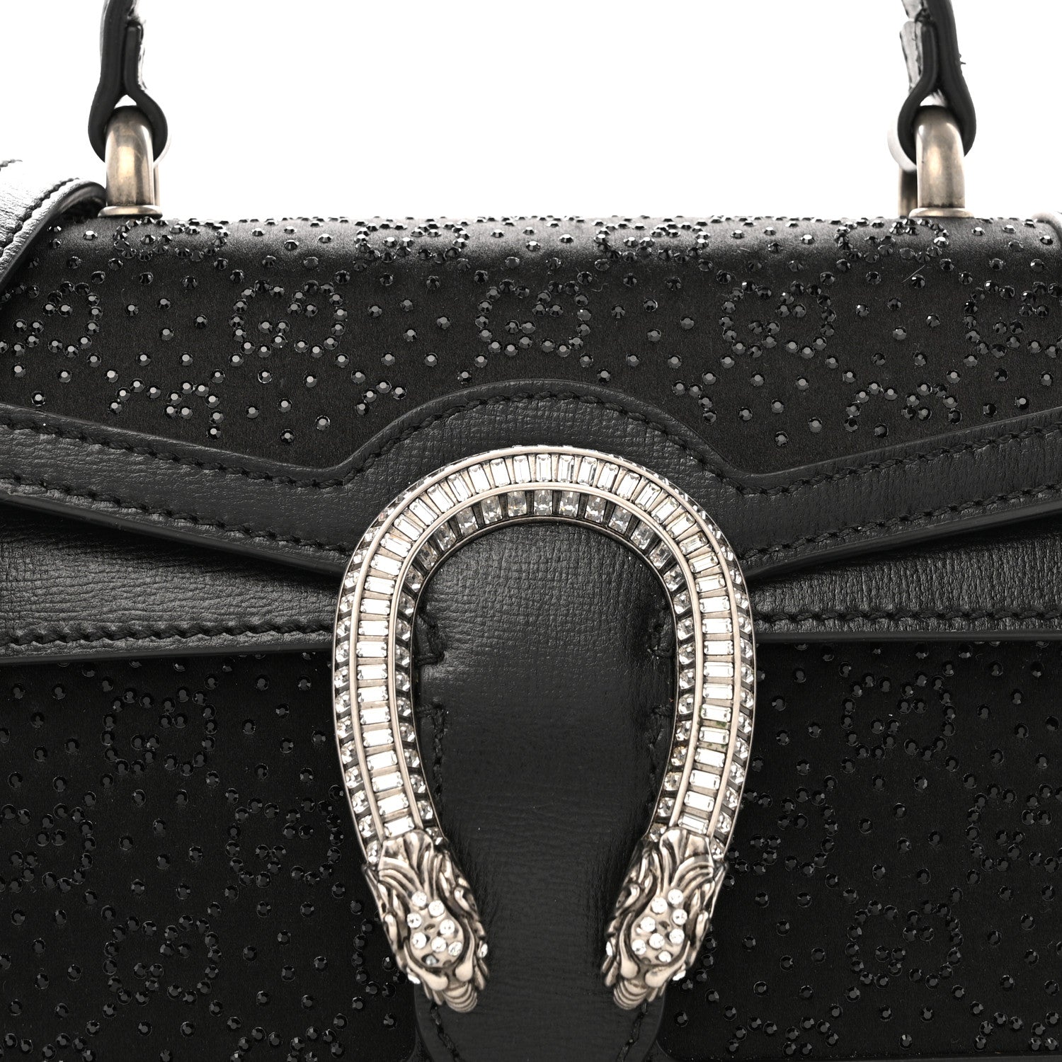Gucci Satin Crystal GG Monogram Mini Dionysus Top Handle Bag Black 8 of 13