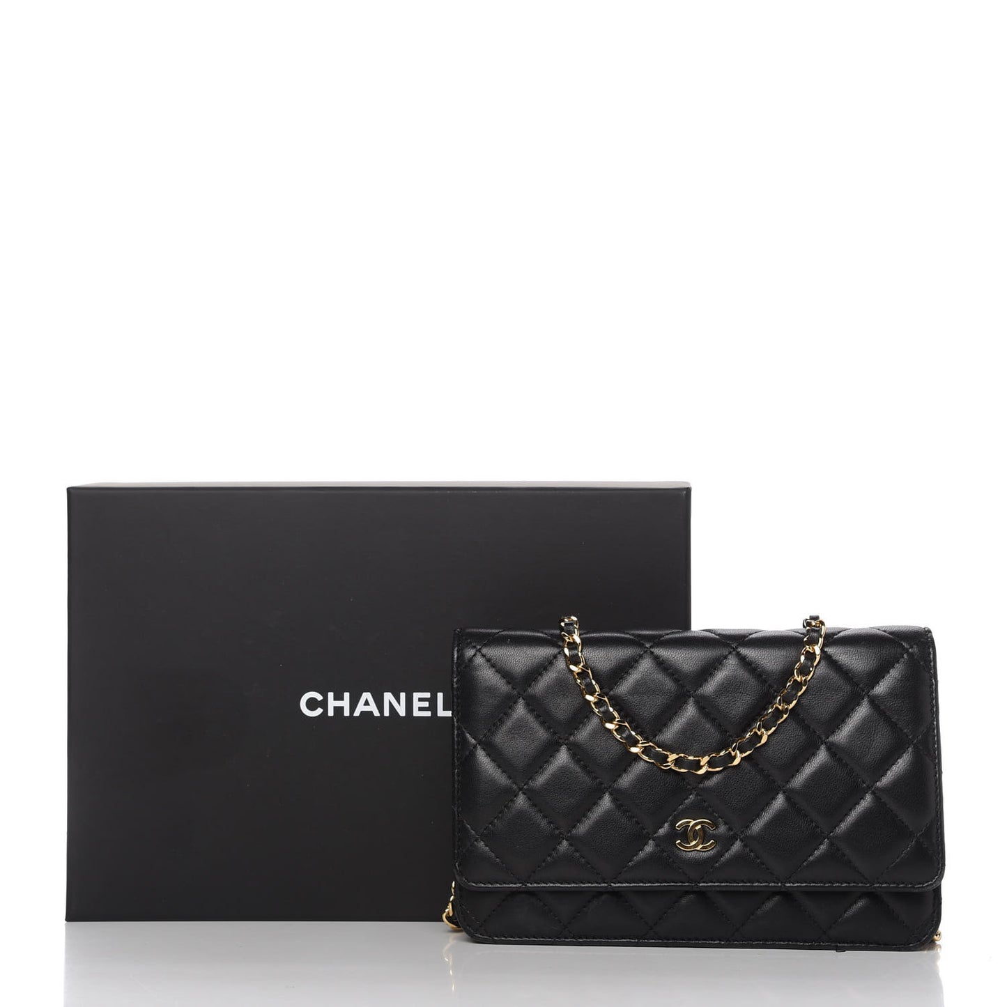 Lambskin Quilted Wallet On Chain WOC Black