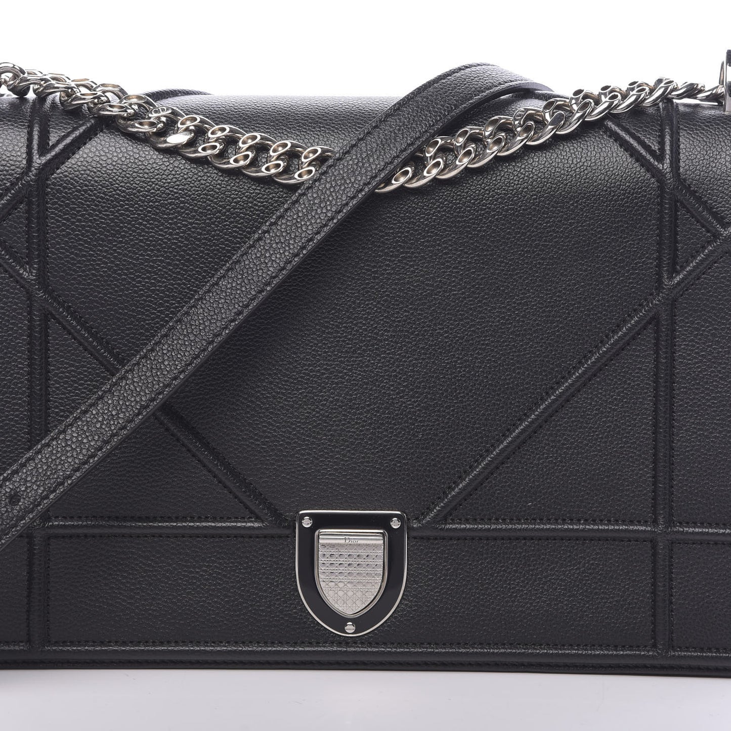 Grained Calfskin Large Diorama Flap Bag Black