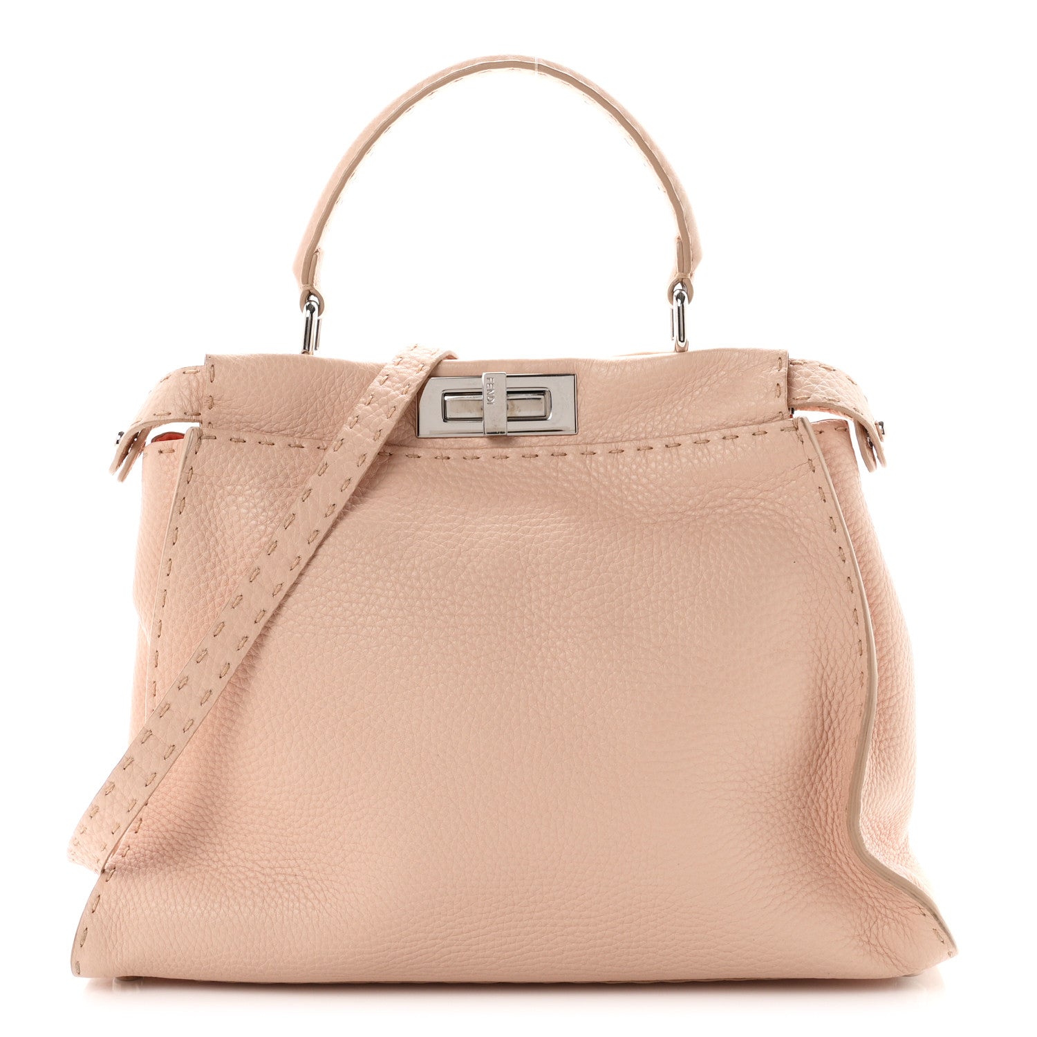 Fendi Cuoio Romano Selleria Bi-Color Medium Peekaboo Iconic Satchel Rosa Plaster Pesca 1 of 10