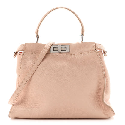 Fendi Cuoio Romano Selleria Bi-Color Medium Peekaboo Iconic Satchel Rosa Plaster Pesca 1 of 10